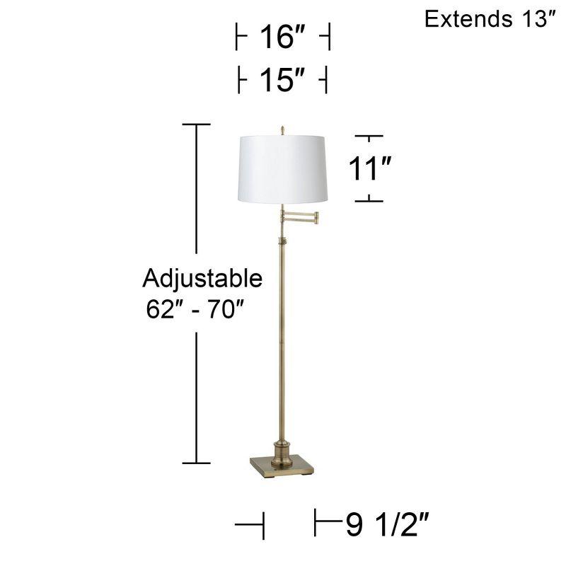 360 Lighting Chic Swing Arm Floor Lamp Adjustable Height 70" Tall Antique Brass White Fabric Drum Shade for Living Room Reading Bedroom