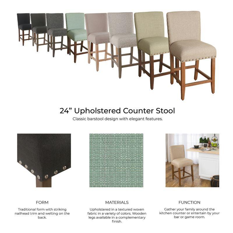 24" Upholstered Counter Height Barstool with Nailheads Sterling Gray - HomePop: Padded Back, Wood Legs
