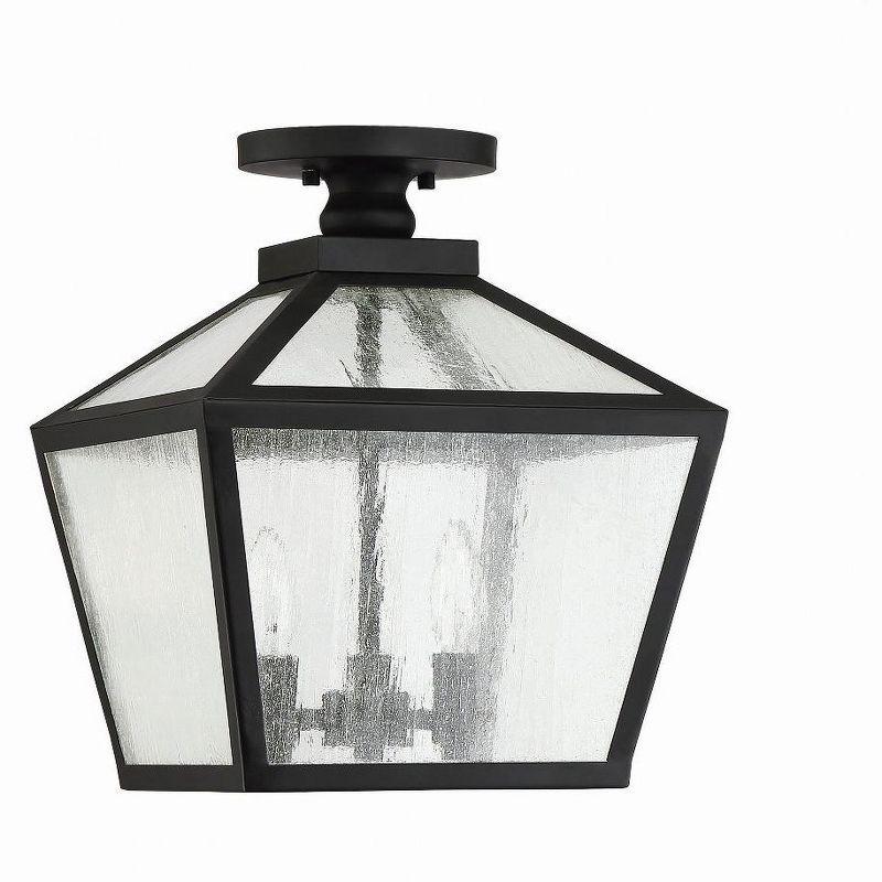 Matte Black Glass 3-Light Outdoor Flush Mount Lantern