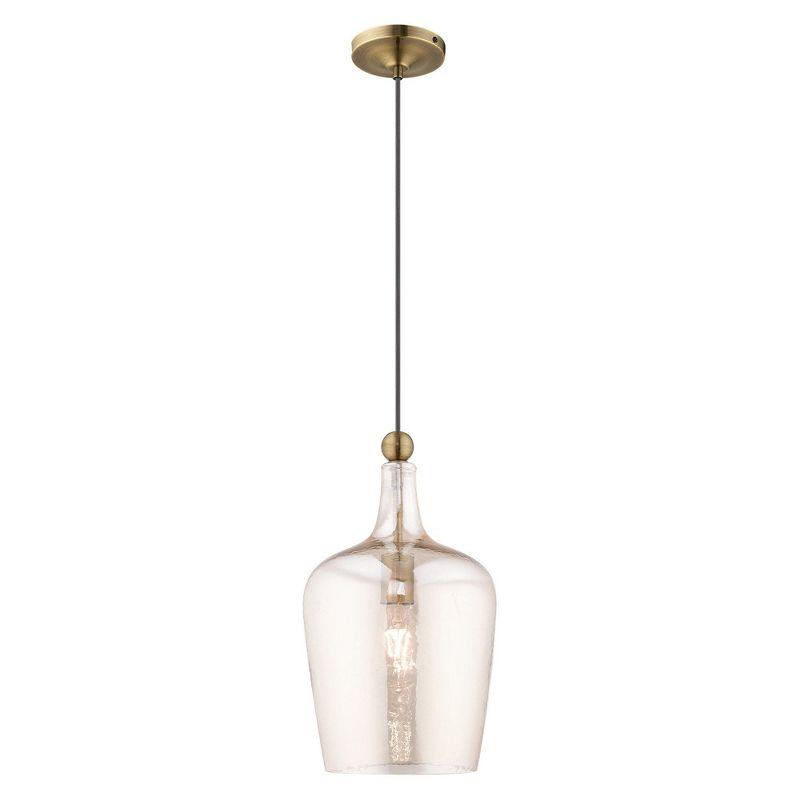 Livex Lighting Art Glass 1 - Light Pendant in  Antique Brass