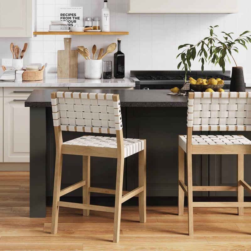 Cohen White Faux Leather and Wood Barstools Set of 2