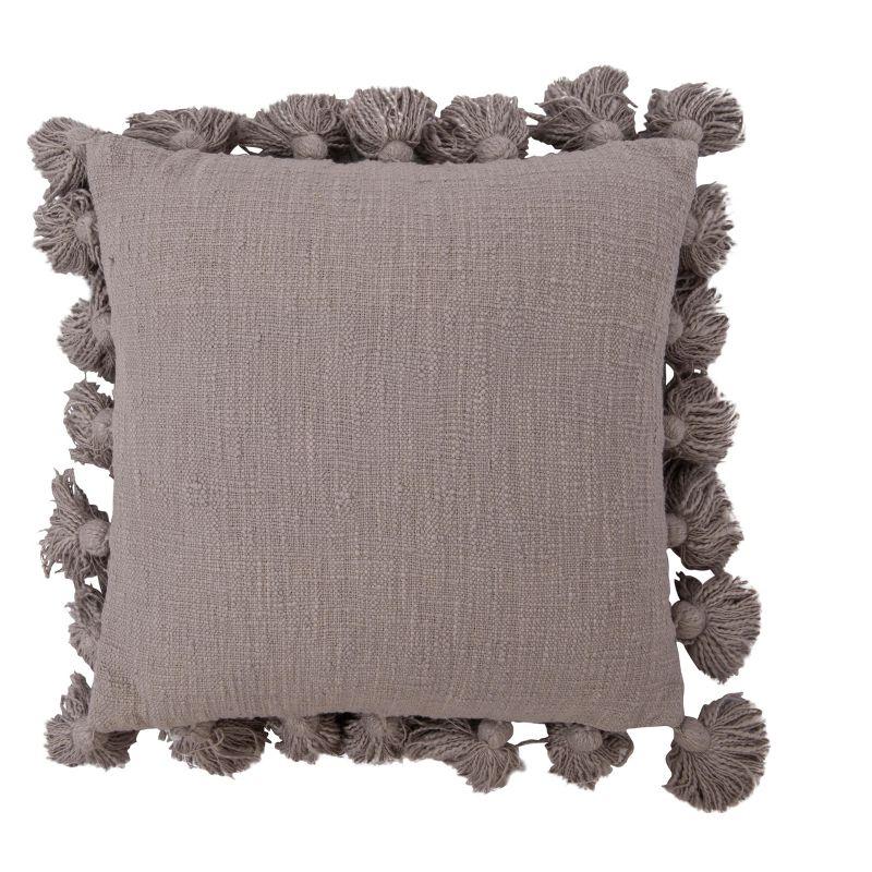 Storied Home Woven Cotton Slub Pillow with Tassels, Grey