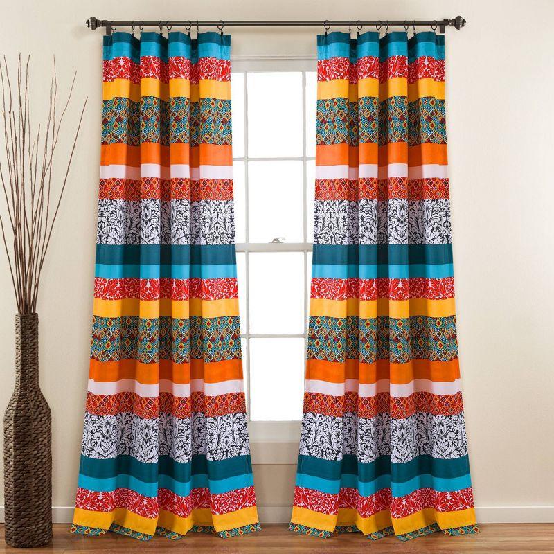 Boho Stripe Turquoise and Orange Polyester Window Curtain Panels