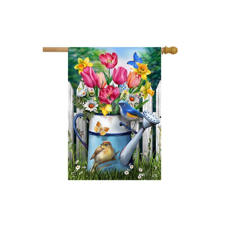 Floral Watering Can Spring House Flag 40" x 28" Briarwood Lane