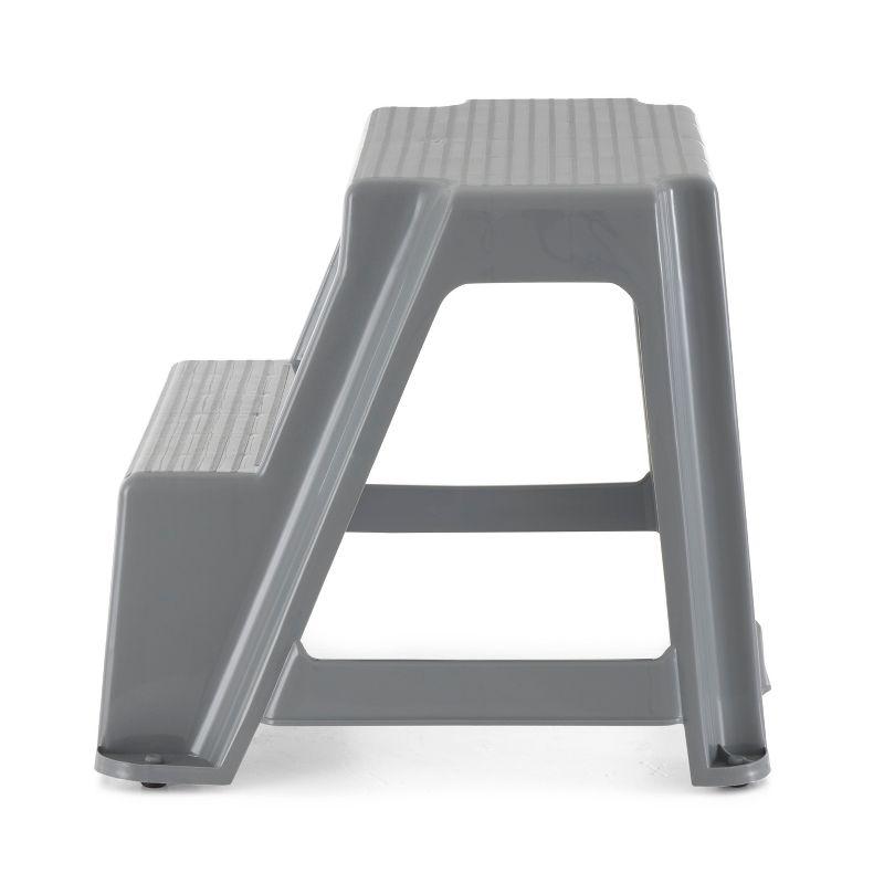Gracious Living Plastic 2-Step Stool, Portable Step Stool for Home or Work, 16 Inches Tall, Gray