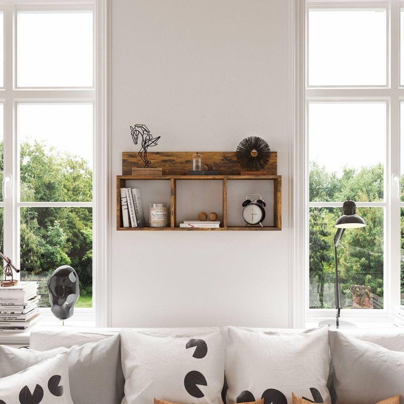 Danya B. 31.5" x 15.7" Rustic Floating Triple Cubby Shelf Aged Wood - Wall Mount, Display Ledge, MDF