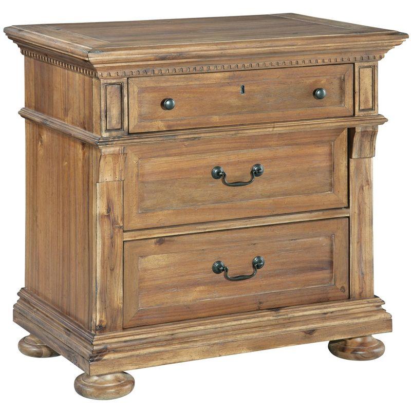 Traditional Beige 3-Drawer Nightstand with Rustic Accents