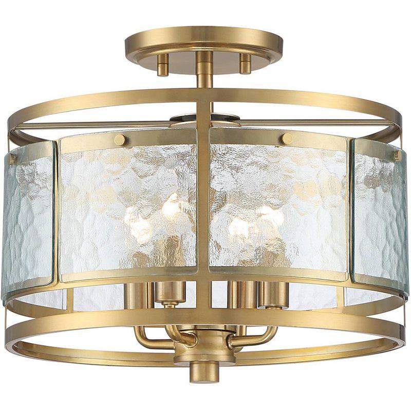 Elwood Gold 16" Drum Ceiling Light with Water Glass Shade