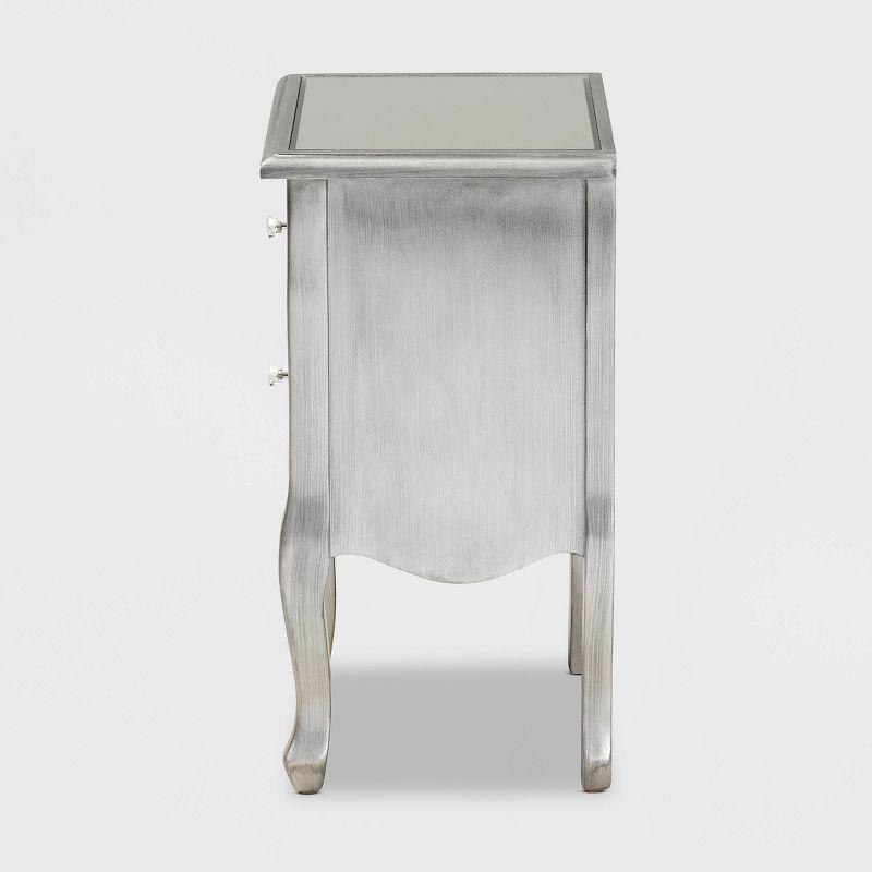 Baxton Studio Leonie Wood and Mirrored Glass 2 Drawer Nightstand Silver: Mid-Century Modern, Fir Wood Frame, No Assembly Required