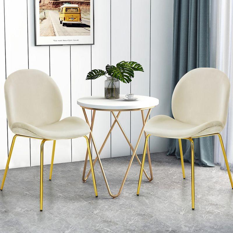 Costway Set of 2 Velvet Accent Chairs Dining Side Chairs w/Gold Metal Legs Beige