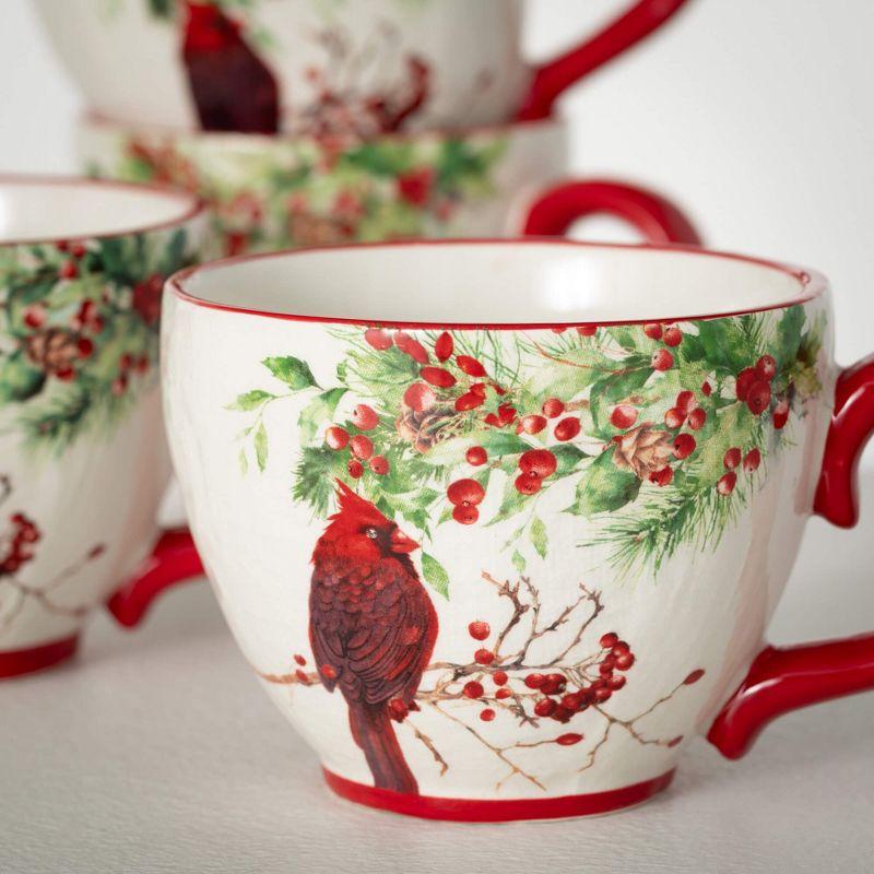 3.75" Christmas Cardinal Mug Set of 4, Multicolor