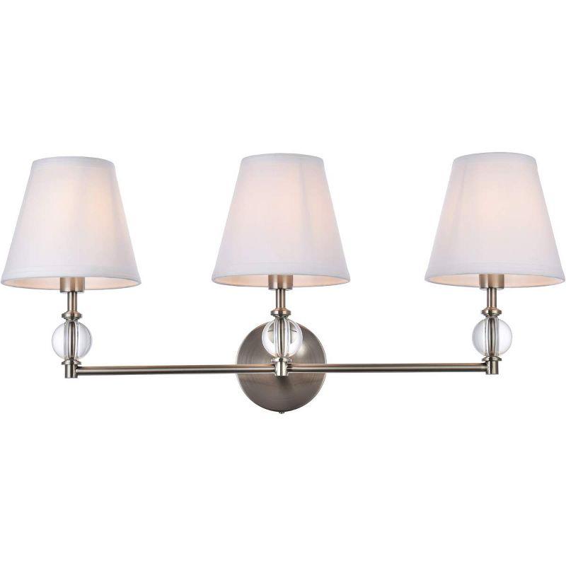 Bethany Satin Nickel 3-Light Bath Sconce with White Fabric Shades