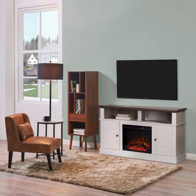 Eliana 60" White and Dark Oak Fireplace TV Stand with Cabinets