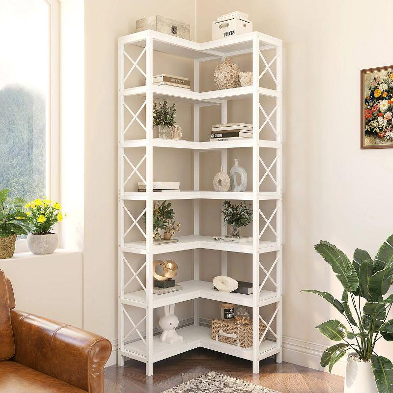 Tribesigns 7-Tier L-Shaped Bookshelf, Wood Corner Etagere Bookcase, Freestanding Display Shelving Unit, White