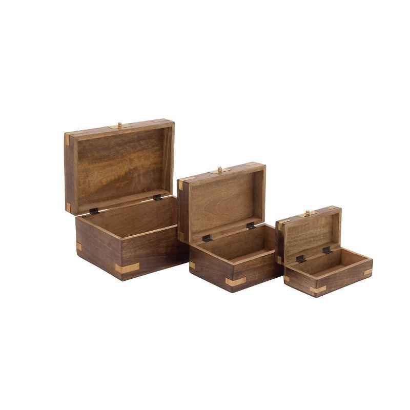 Olivia & May Set of 3 Traditional Brass Inlaid Wooden Boxes: Mango Wood Craftsmanship, Rectangular with Spot Clean Care