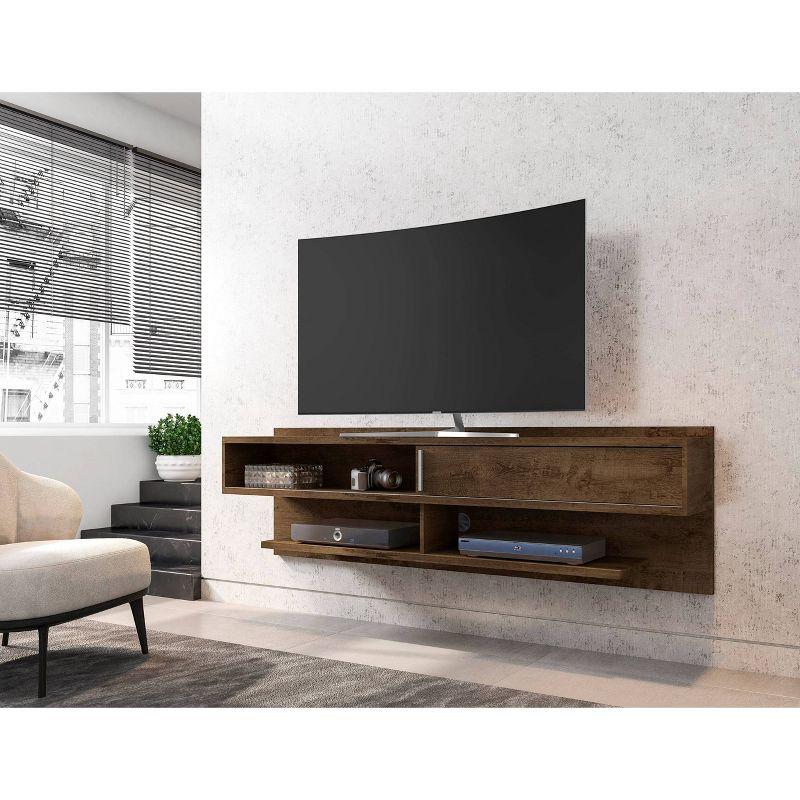 Rustic Brown 70" Floating Wood TV Stand with Sliding Door