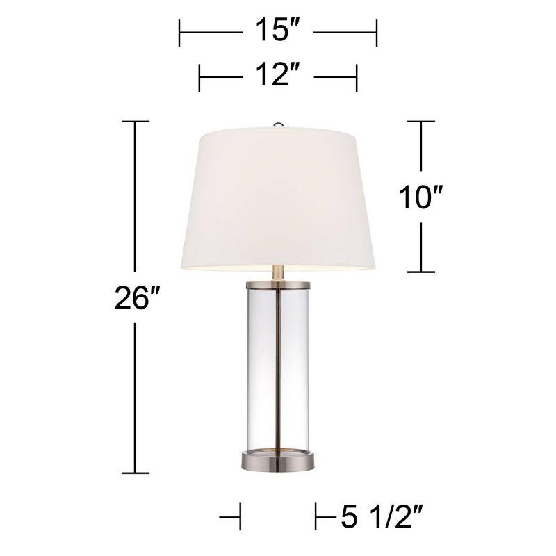 360 Lighting Coastal Table Lamp 26.25" High Clear Glass Cylinder Steel Fillable White Drum Shade for Living Room Family Bedroom Bedside Office