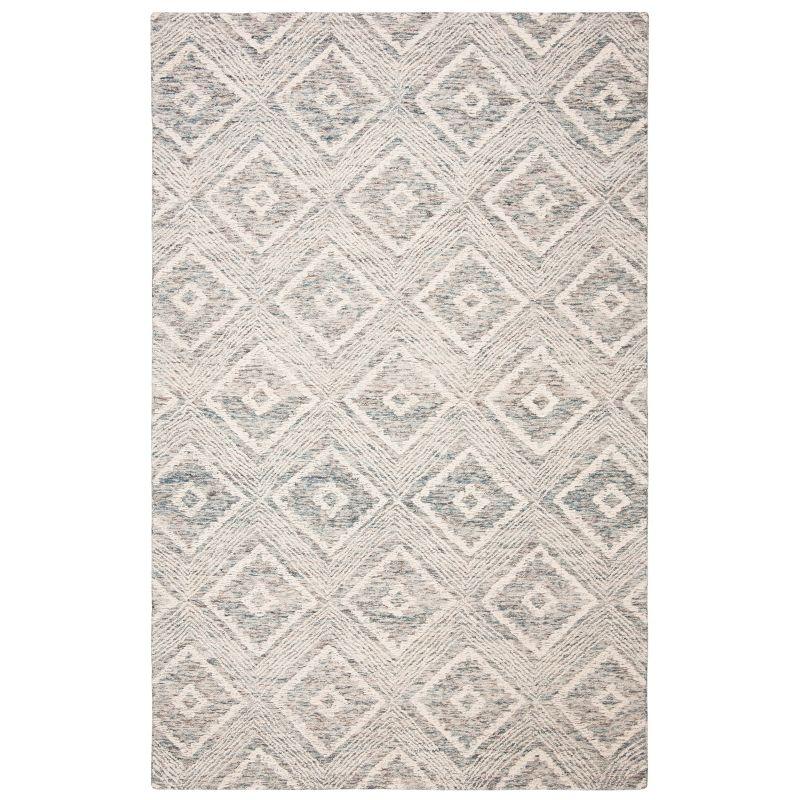 Ivory and Denim Abstract Handmade Wool 8' x 10' Area Rug