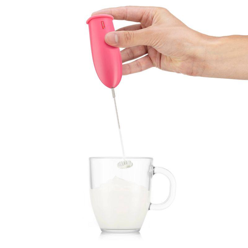 Bodum Schiuma Milk Frother Pink: Handheld Frother Wand for Coffee, Battery-Powered Mixer, Stainless Steel & Plastic