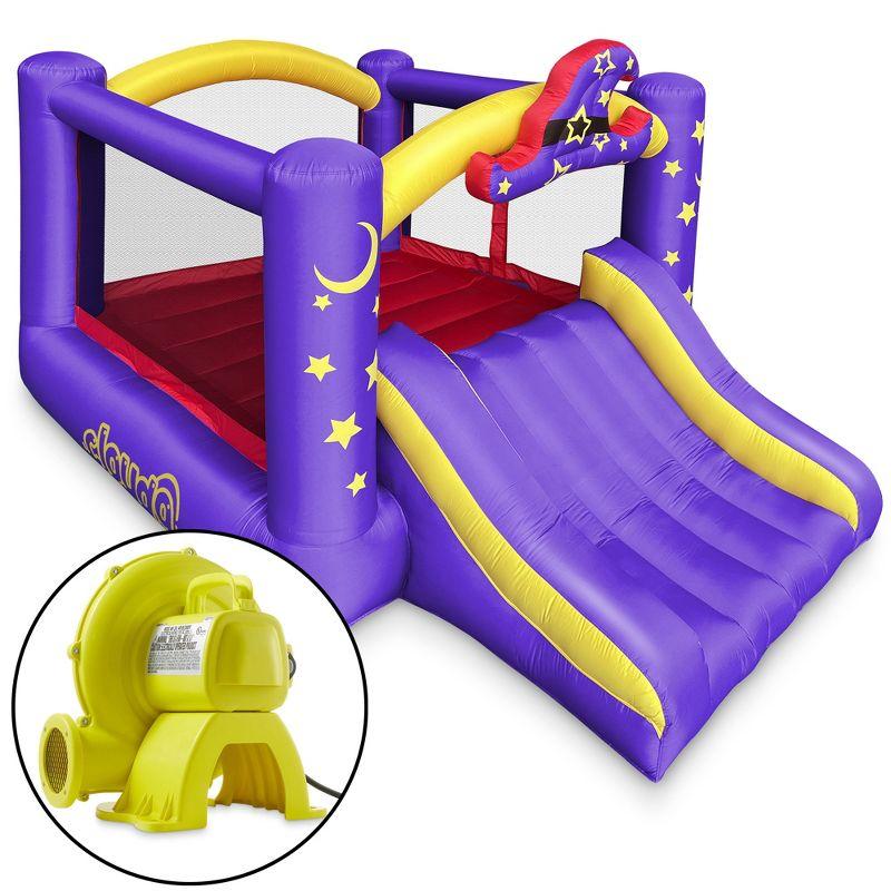 Wizard Theme Purple and Yellow Inflatable Bounce House with Slide