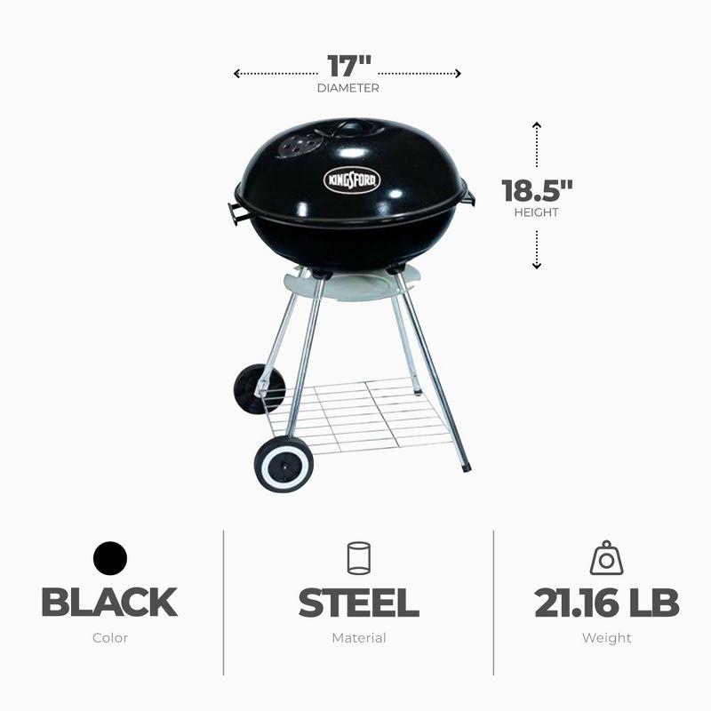 Black 17-Inch Steel Charcoal Kettle Grill with Wheels