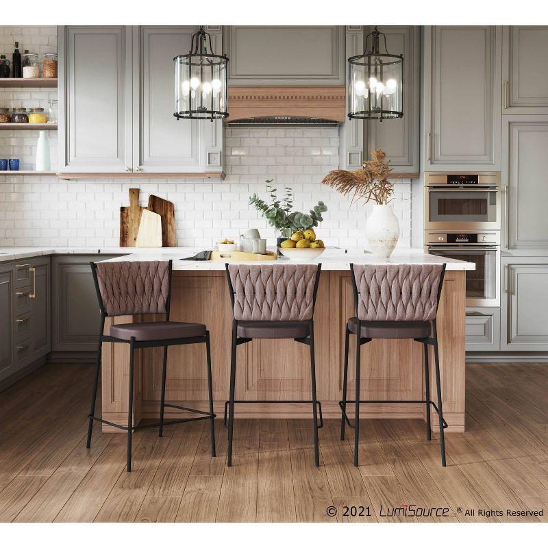 Braided Dark Gray Faux Leather and Metal Swivel Counter Stools