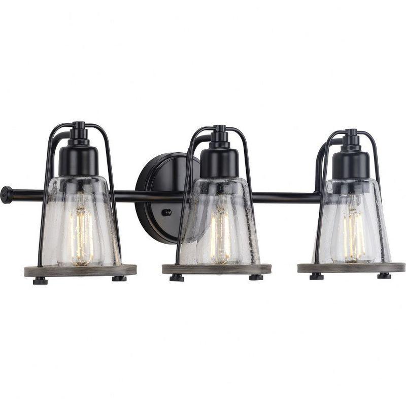 Progress Lighting Conway 3-Light Bath Vanity Light, Steel, Matte Black, Clear Seeded Glass Shade