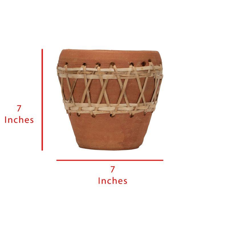 Natural Terracotta and Woven Rattan Planter, 7.25"