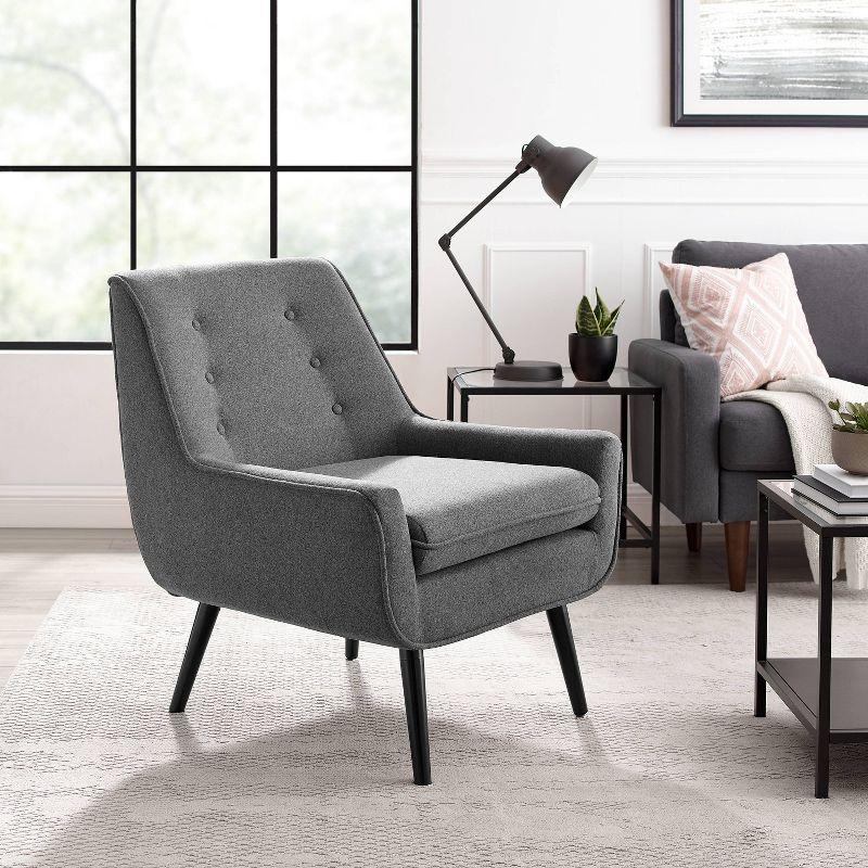 Trelis Mid-Century Modern Retro Style Accent Chair Gray - Linon: Upholstered Rubberwood Frame, Tufted Back, Foam Cushion