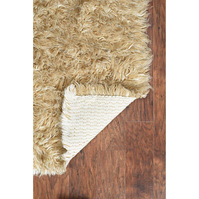 Handmade Tan Shag Wool and Synthetic Rug