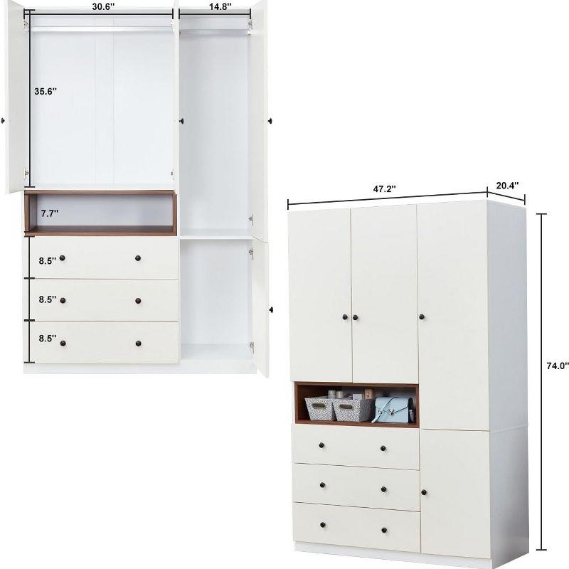 Livelylodge 74" Tall Freestanding 3-Door Wardrobe Armoire - White