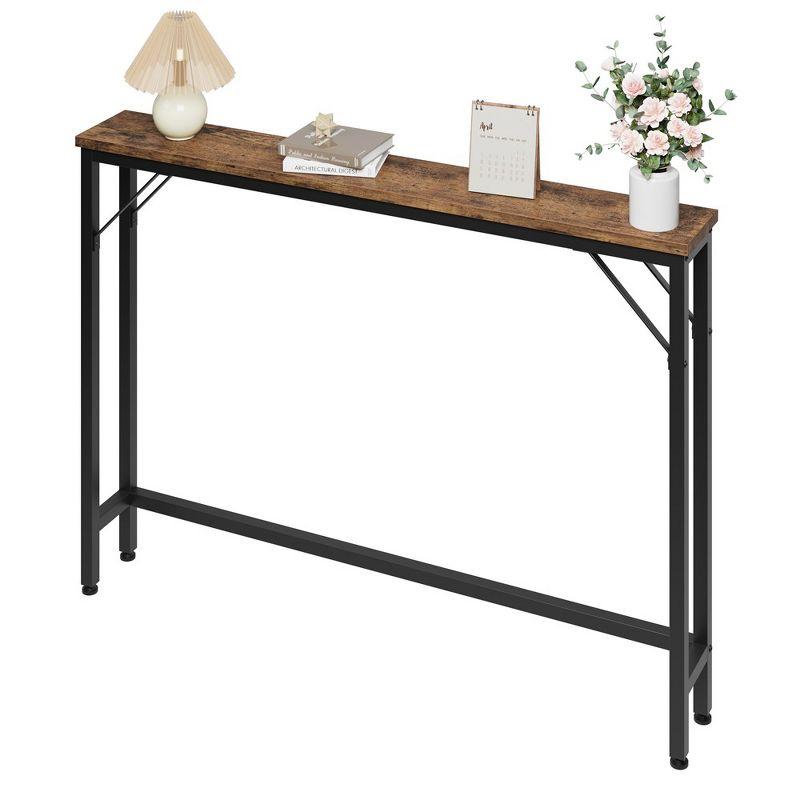 Rustic Brown and Black Metal Narrow Console Table with Storage