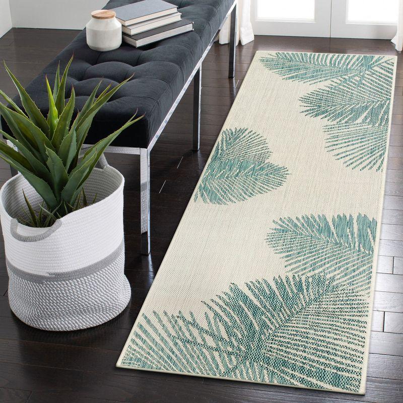 Aqua Palm Leaf Flat Woven Indoor/Outdoor Runner Rug