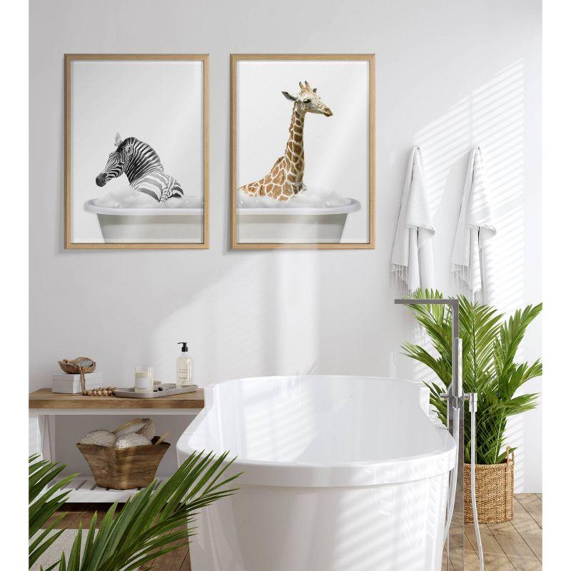 Natural Framed Zebra and Giraffe Bubble Bath Art Set