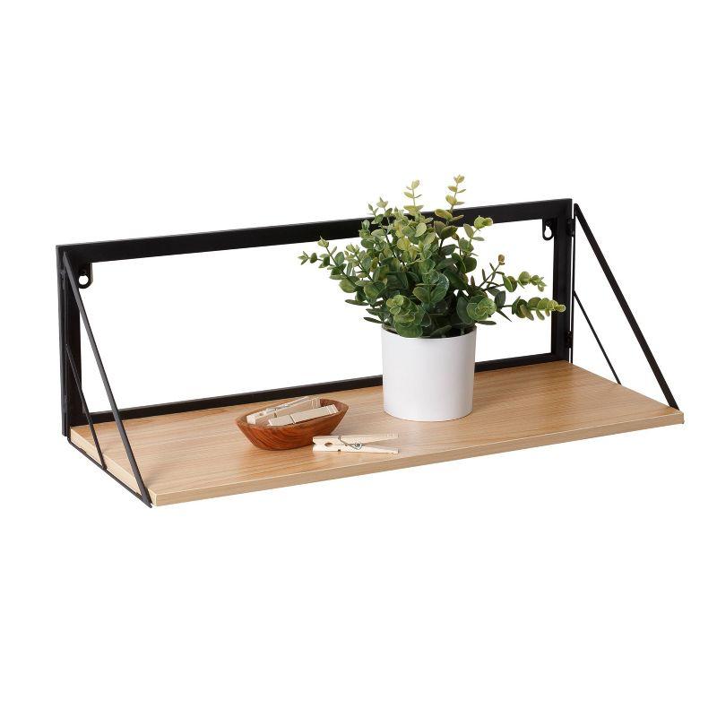 Black and Natural Wood Industrial Wall Shelf