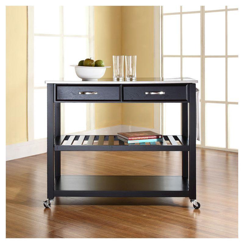 Stainless Steel Top Black Kitchen Cart with Wine Rack