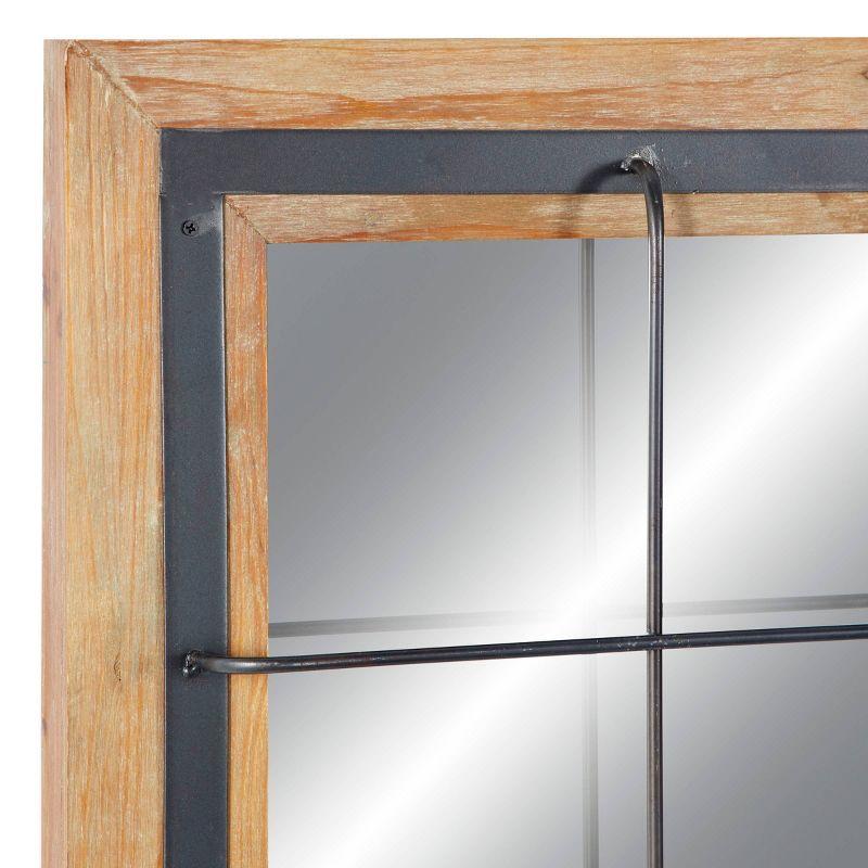 Olivia & May Wood Wall Mirror with Grid Frame Brown: Industrial Style, Square Shape, No Assembly Required