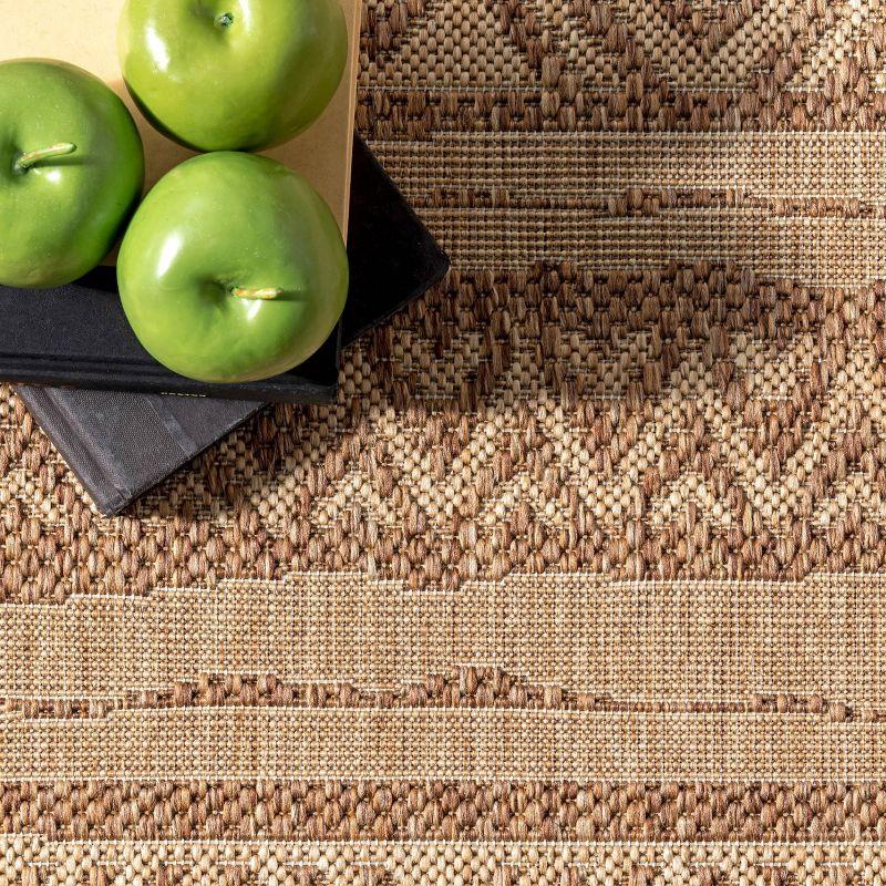 6'7"x9' Abbey Geometric Striped Indoor and Outdoor Area Rug Beige - nuLOOM: Low Pile, Machine Made, Polypropylene