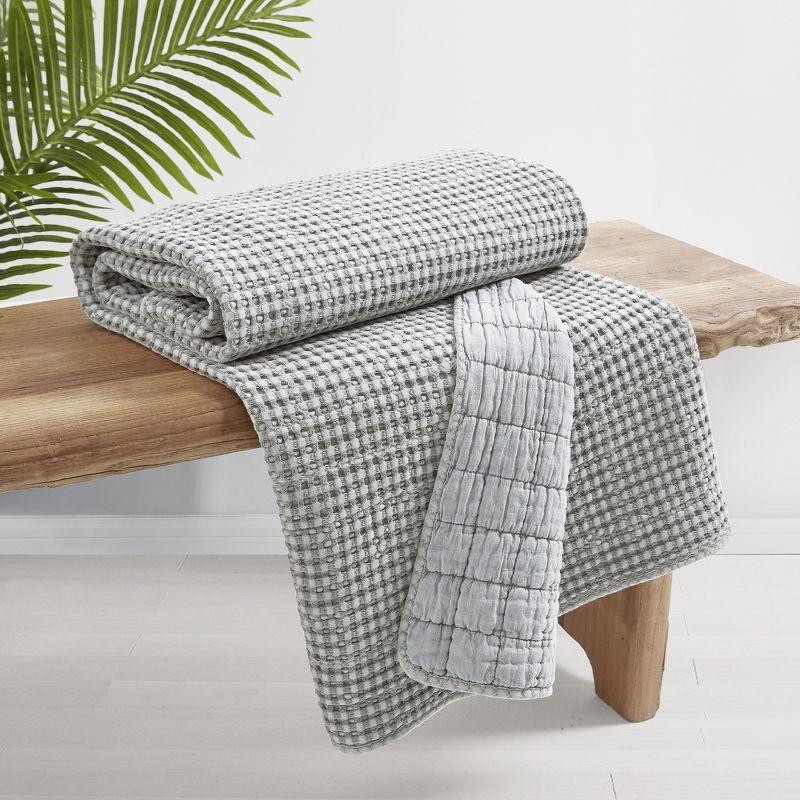 Gray Cotton Waffle Quilted Throw Blanket 50 x 60in