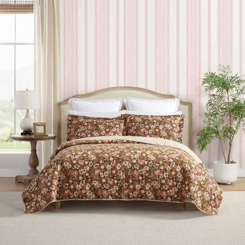 Laura Ashley Marta Cotton Reversible Brown Quilt Set