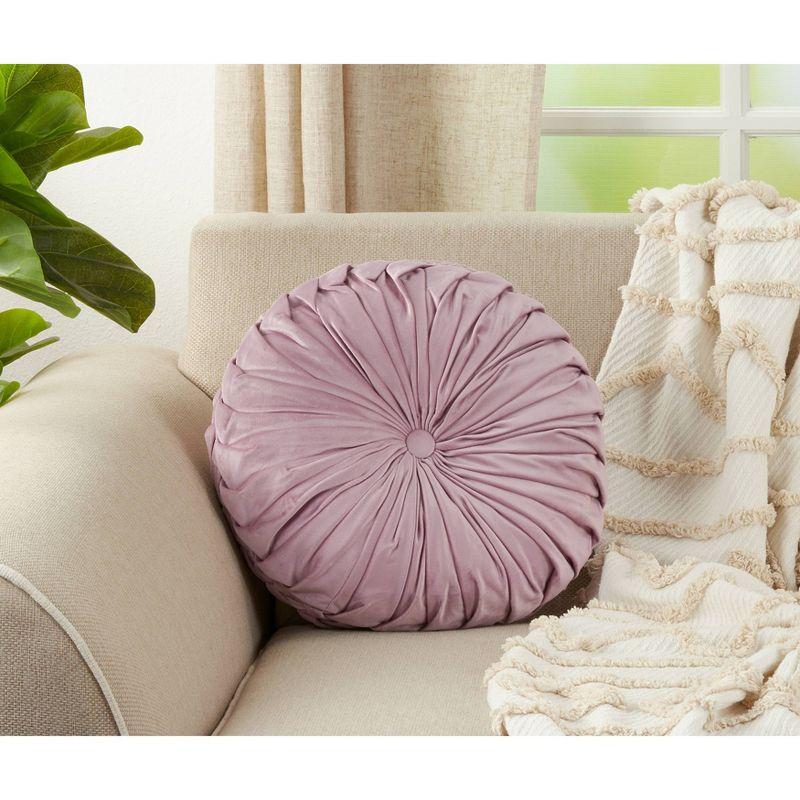 14" Velvet Pintucked Poly Filled Round Throw Pillow - Saro Lifestyle