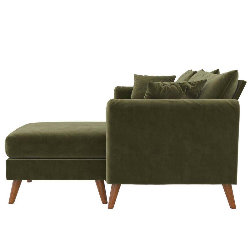 2pc Magnolia Sectional Sofa with Pillows Green Velvet - Novogratz: Upholstered, Reversible Chaise, Transitional Style