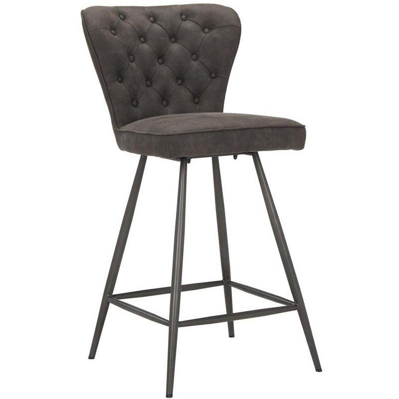 Ashby 26"H Mid-Century Modern Leather Tufted Swivel Counter Stool (Set of 2) - FOX1702 - Grey - Safavieh Couture