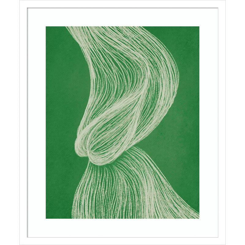 Emerald Motion Abstract Green and White Wood Framed Print