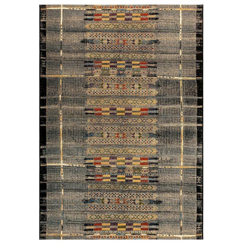 Tribal Stripe Black and Multicolor Synthetic 8' x 10' Indoor/Outdoor Rug