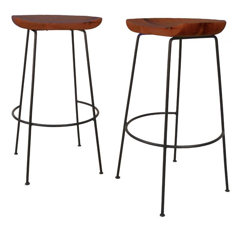 Diya Chestnut and Black Mango Wood Bar Stools, Set of 2