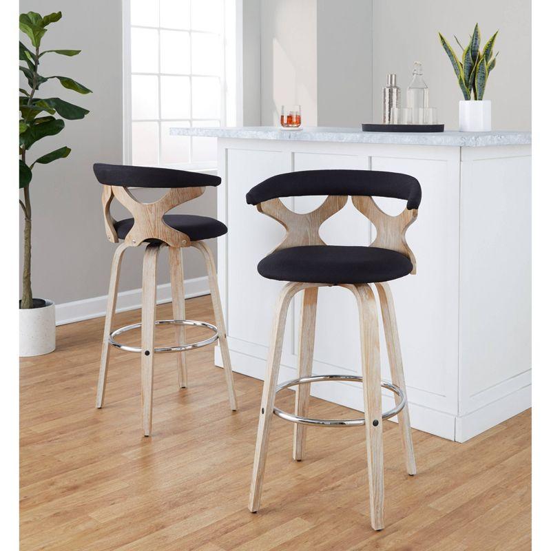 LumiSource Set of 2 Gardenia Barstools White Wash/Charcoal: Contemporary Swivel Counter Height Stools with Backs