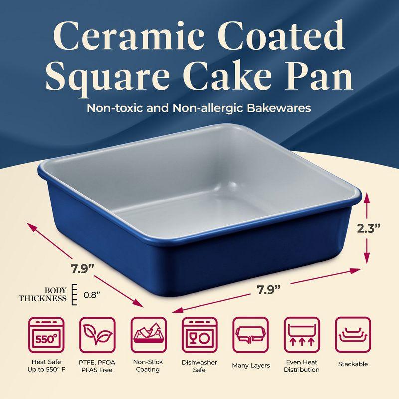 Blue Aluminized Steel Square Cake Pan with Ceramic Non-Stick Coating