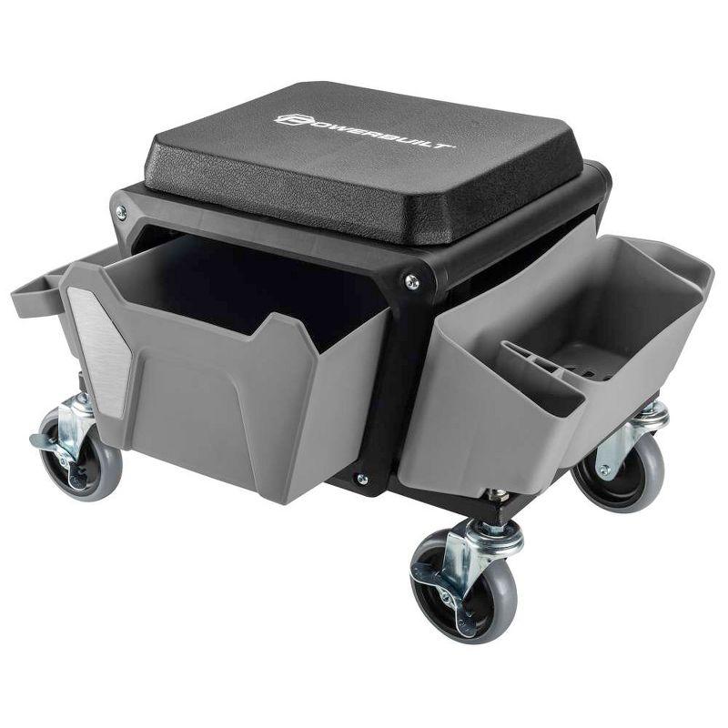 Powerbuilt Rolling Utility Seat with Side Trays and Drawer
