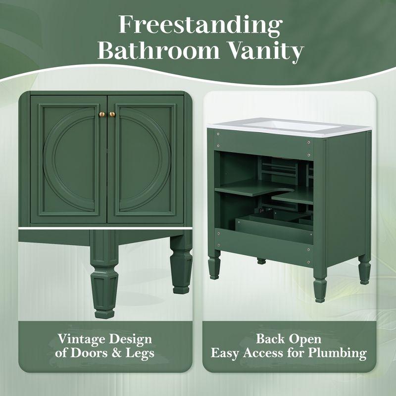 Christopher Knight Home Alison 30" Modern Rubberwood Bathroom Vanity with Ceramic Sink, Shelves and Drawer, Green